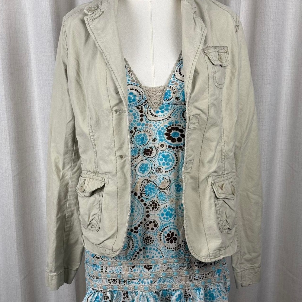 American Eagle Tan Cream Vintage Y2K Utility Button Up Jacket Womens Small